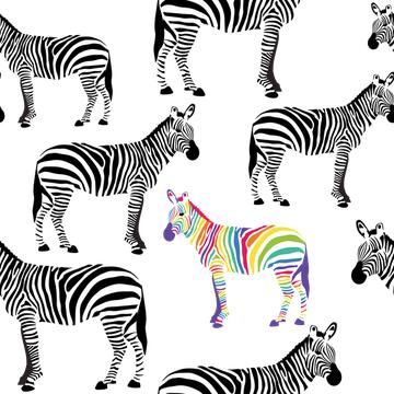 Zebras Black and White and Rainbow. Be Yourself!