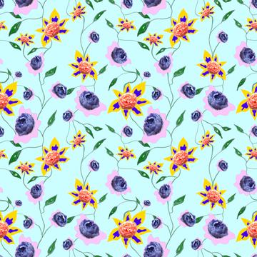 Bright Flowers In Mint Garden