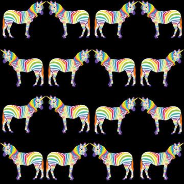 Rainbow unicorn Zebras on black